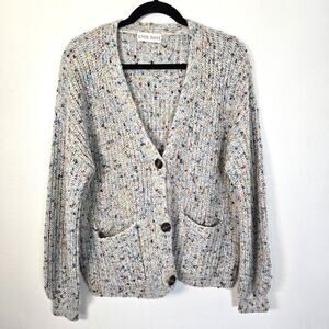 Knox Rose Speckled Cardigan Women's L Cream Multi Rainbow Knit Grandpa Ribbed